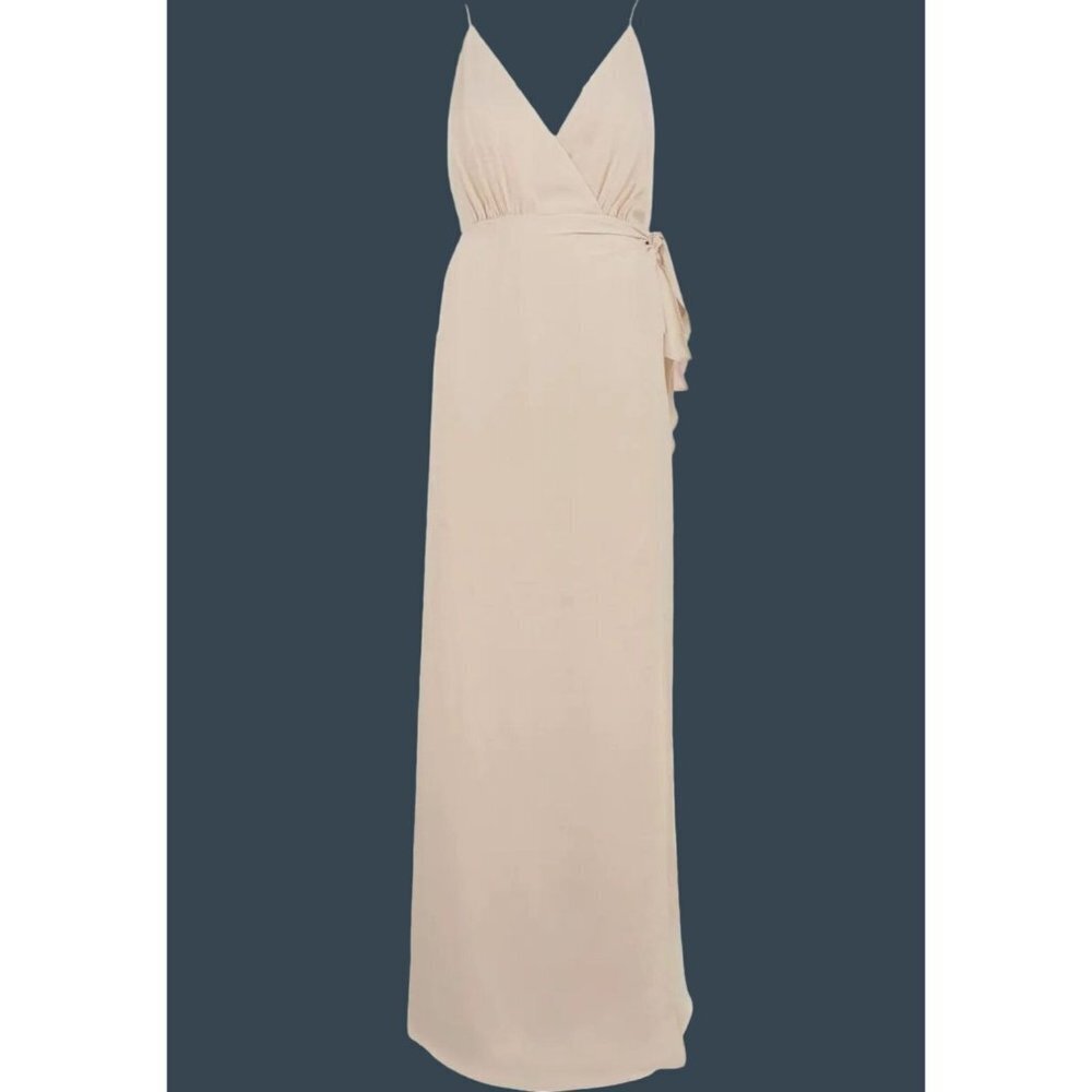 NWT WAYF Champagne V Neck Wynona Tie Waist Gown Size Medium